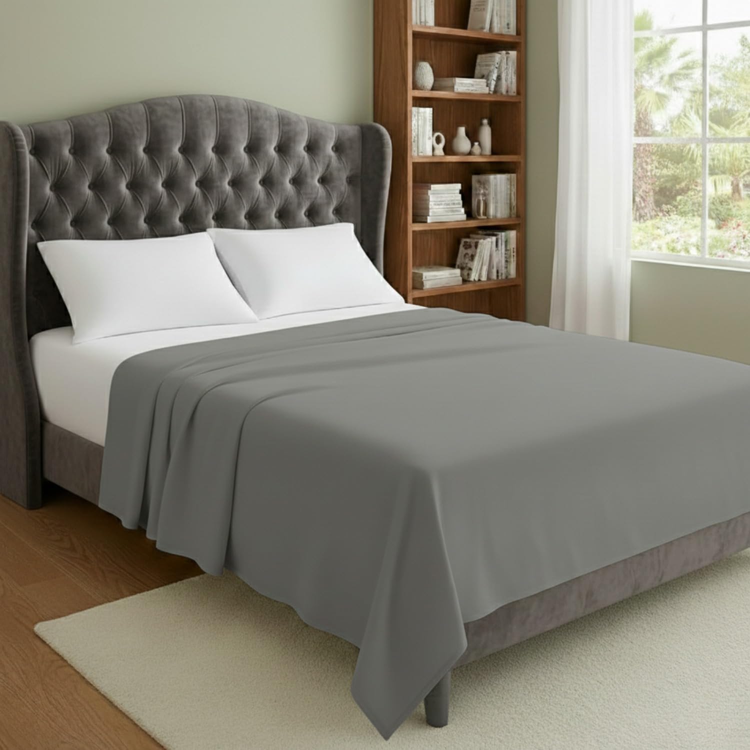 Flat Sheet Soft Polyester Microfibre – Breathable Non-Iron Top Sheet – Wrinkle-Resistant, Hypoallergenic & Easy-Care Bed Sheet – Single to Super King (Gray, Super King)
