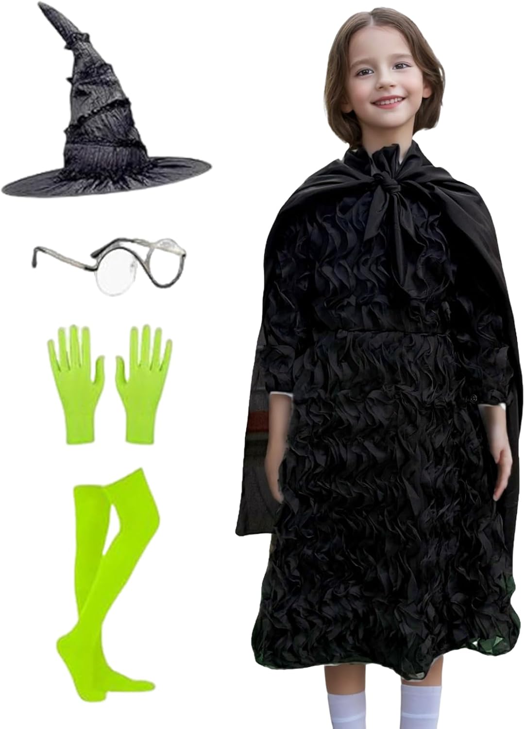 子供用魔女コスチュームセット,魔女 黒 ドレス ハロウィーン用 | 通気性の良い服装5-12歳 | ホリデーパーティーコスプレイベン