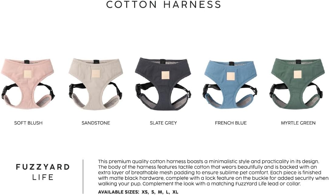 FuzzYard Life Cotton Adjustable Dog Harness, Solid Colors (Myrtle Green, Large)