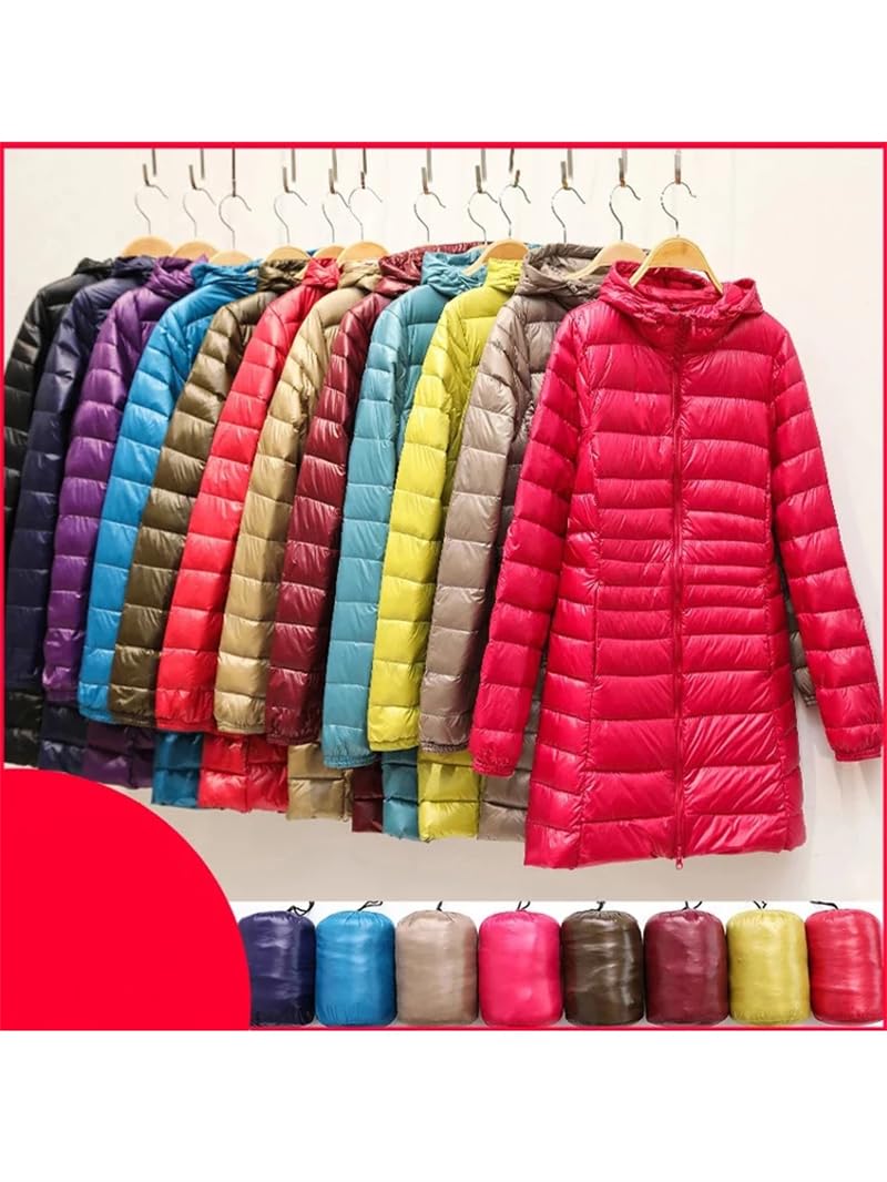 Chaqueta ligera de plumón de pato con capucha para mujer, abrigo de plumón largo acolchado de plumas para invierno