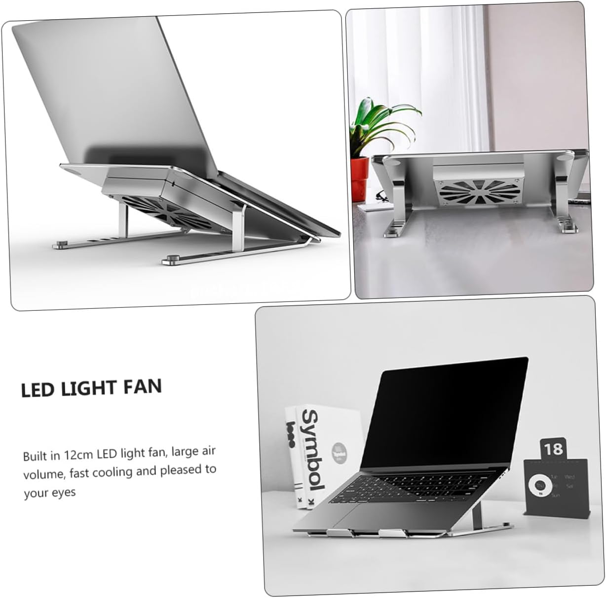 BESTYASH Aluminum Alloy Laptop Cooler with LED Fan and Adjustable Height Stand, Quiet USB Cooling Pad for Gaming and Office Laptops, Silver Elevated Cooling Base
