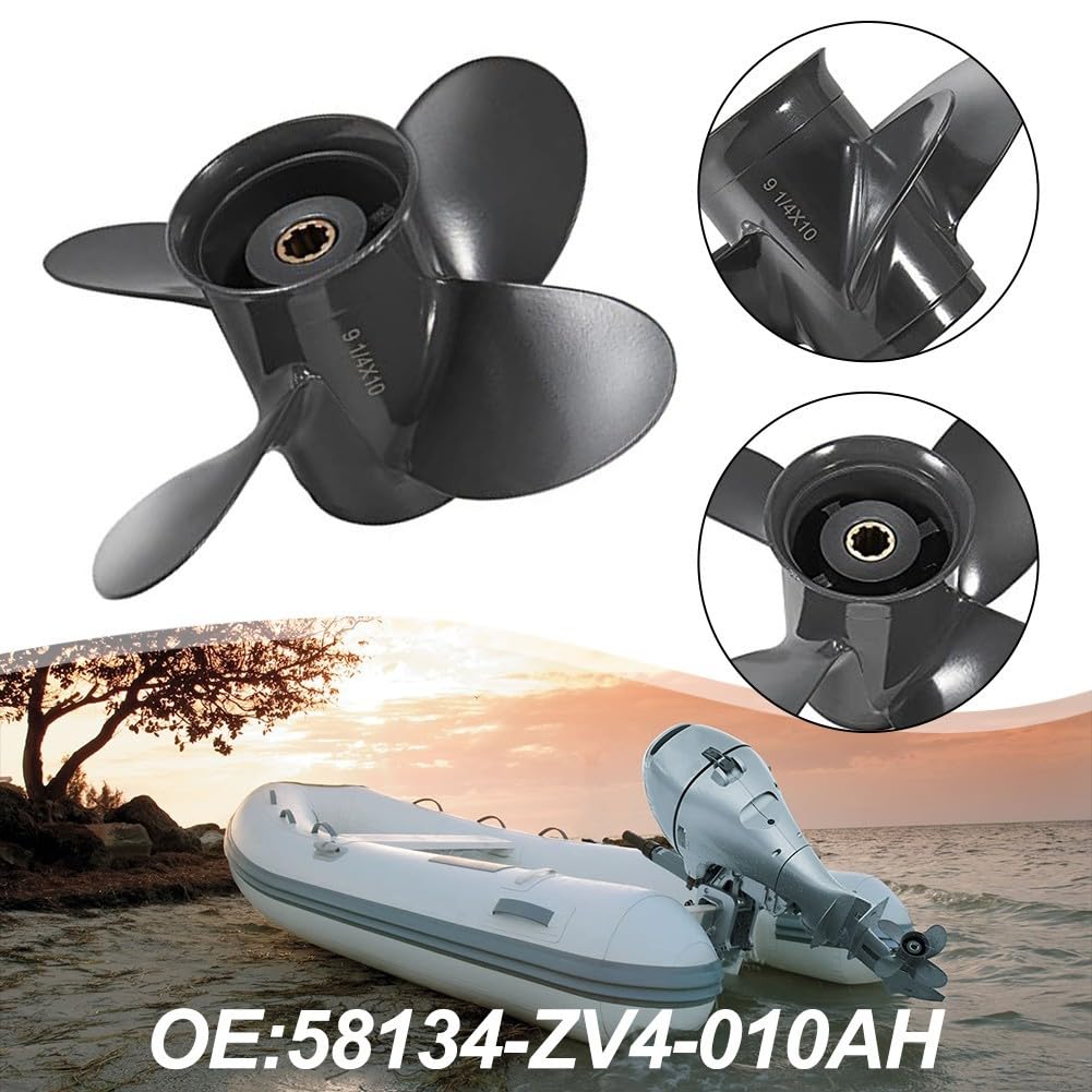 Alluminio Barca Elica 9 1/4 x 10 Pollice 4 Lame per Honda Motori 8-20 per HP 8 Denti Fuoribordo Elica Motore