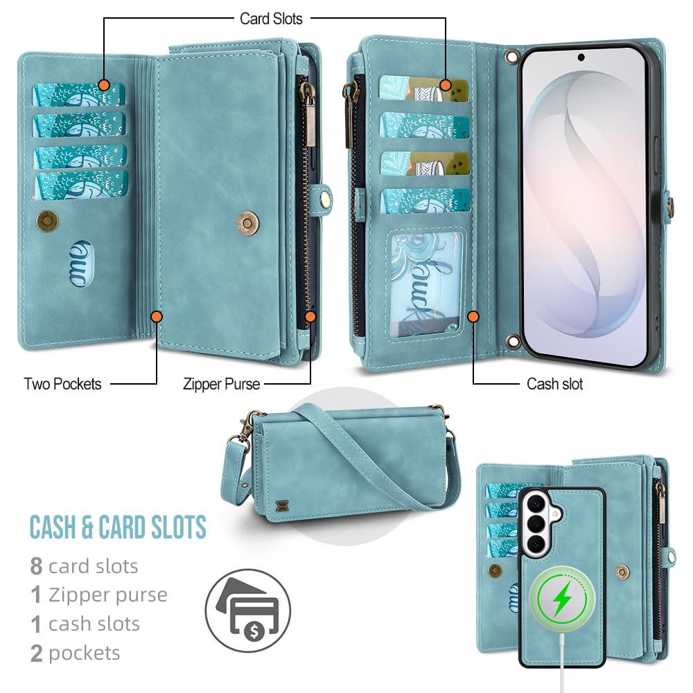 Custodia a portafoglio magnetica per Samsung Galaxy S26 Plus, blu | Custodia a libro 2 in 1 in pelle PU staccabile, porta carte di credito con blocco RFID, tasca con cerniera