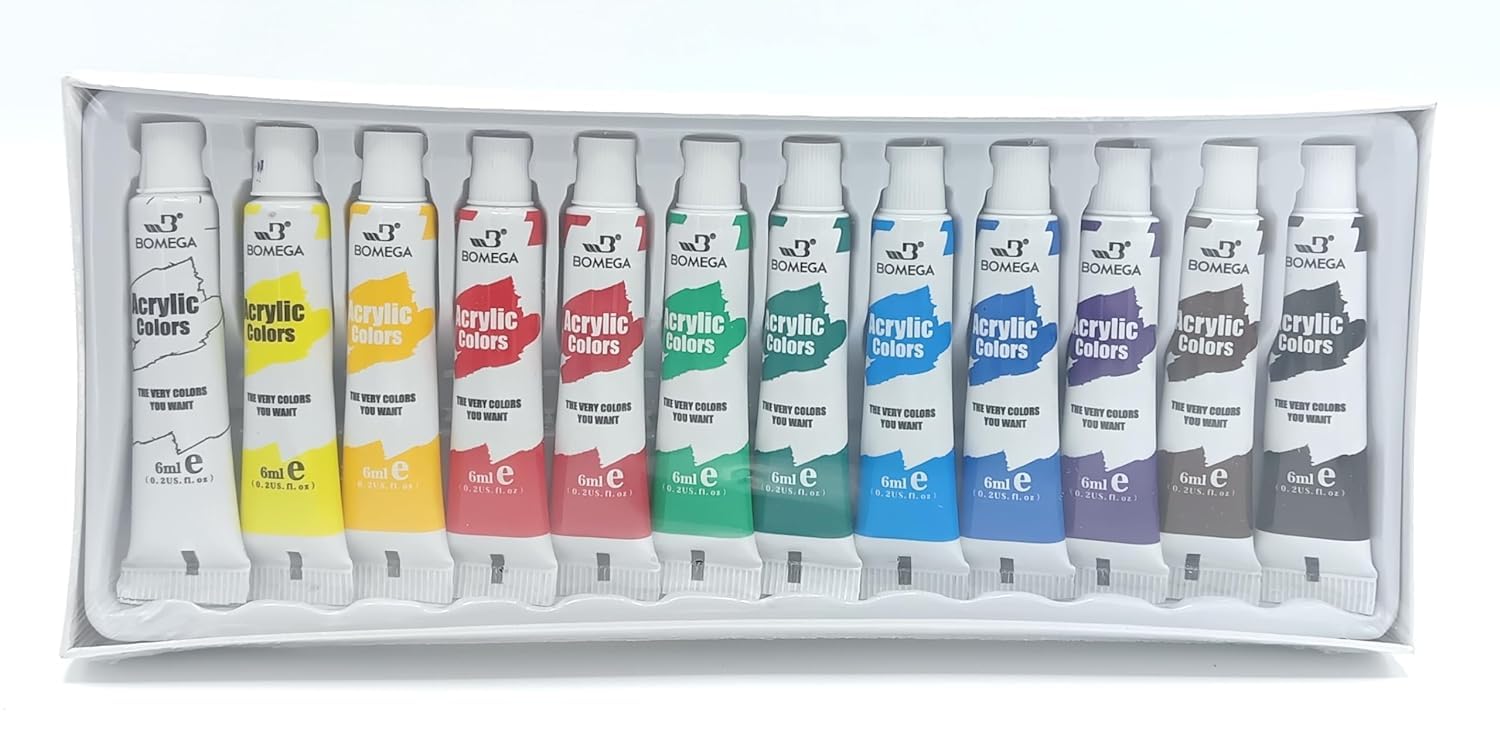 MURCY Acrylic Paint Set - 12 Vibrant Colors for Kids & Adults, 6mL Tubes, Ideal for Wood, Canvas, Fabric, Ceramics - Art Supplies (12 Pack of 6 mL) 2