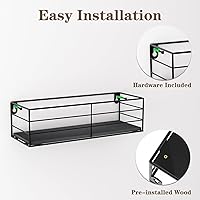 Vista 4 de CRUGLA - Juego de 5 estantes flotantes montados en la pared, estante de almacenamiento colgante negro para baño, cocina, dormitorio, sala de estar