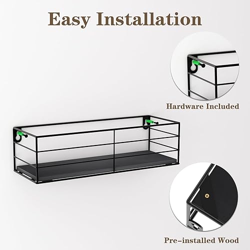 Vista 4 de CRUGLA Juego de 5 estantes flotantes montados en la pared, estantes de pared colgantes negros para baño, cocina, dormitorio, sala de estar