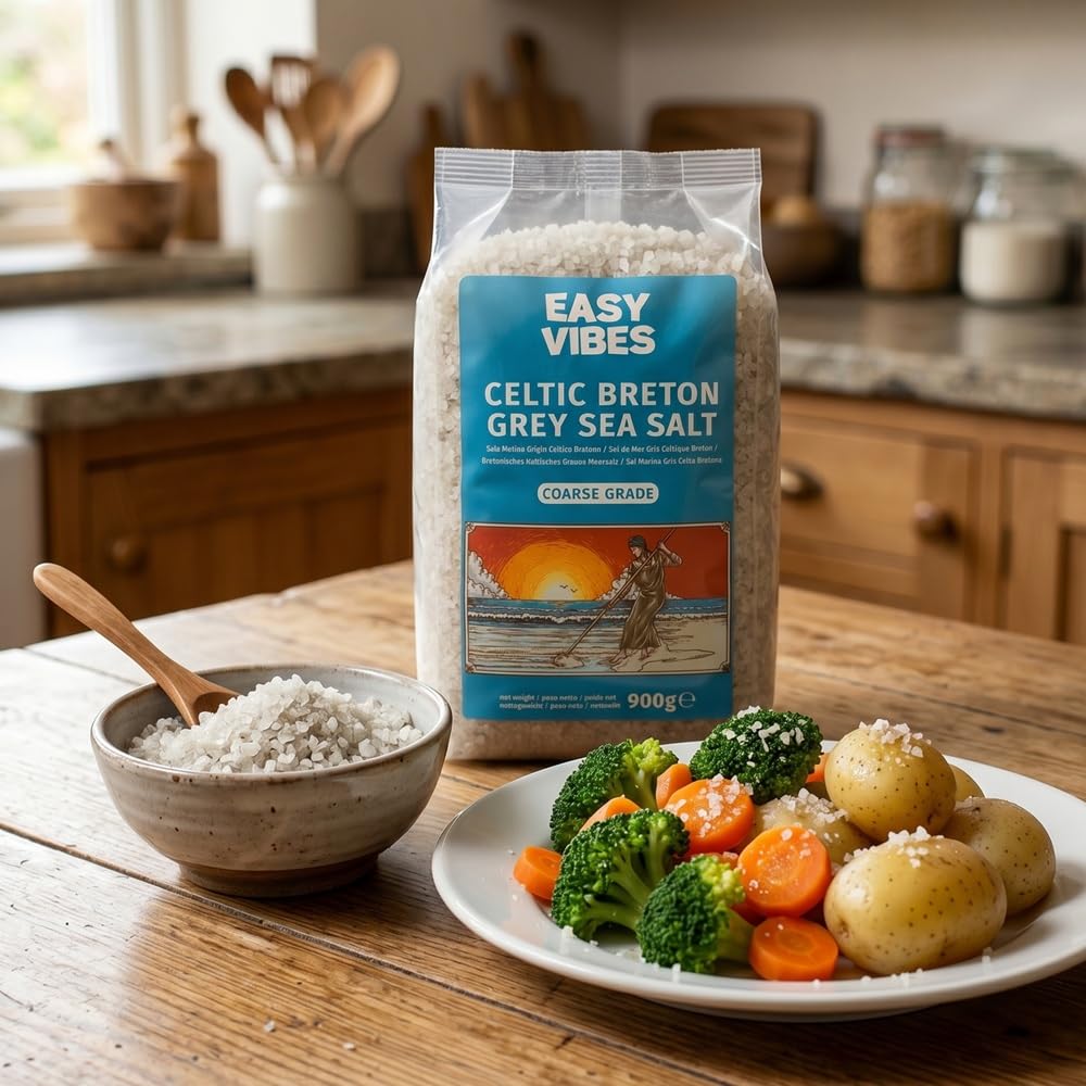 Easy Vibes - Sal Celta - Sal Marina Gris Bretona Gruesa (900g) | Sin Refinar | Naturales | Sin Conservantes