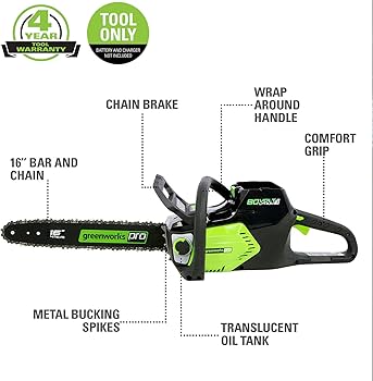 Greenworks PRO 80V 16-Inch Brushless Cordless Chainsaw | Battery