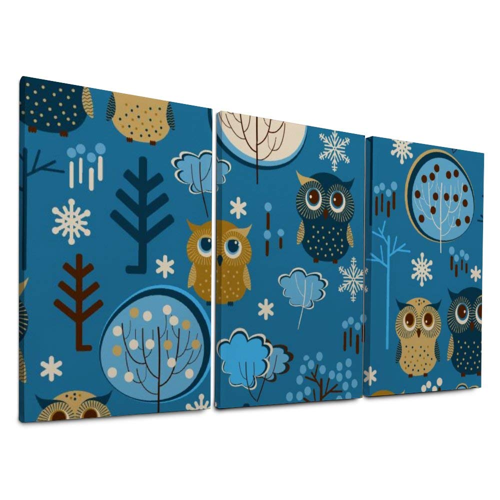 YATELI Giclee 3 Panels for Living Room Modern Bathroom Canvas Prints Stretched and Framed Mysterious Night Cute Owl Men Wall Decor