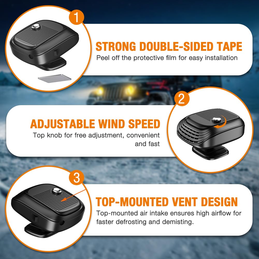 Auto Heizung 12V, 2 in 1 Heizlüfter Auto mit Windgeschwindigkeitsregelung, Tragbare Autoheizung 12v Zigarettenanzünder, Car Heater, Heizung für 12V Auto, LKWs, SUV, Van (Schwarz)