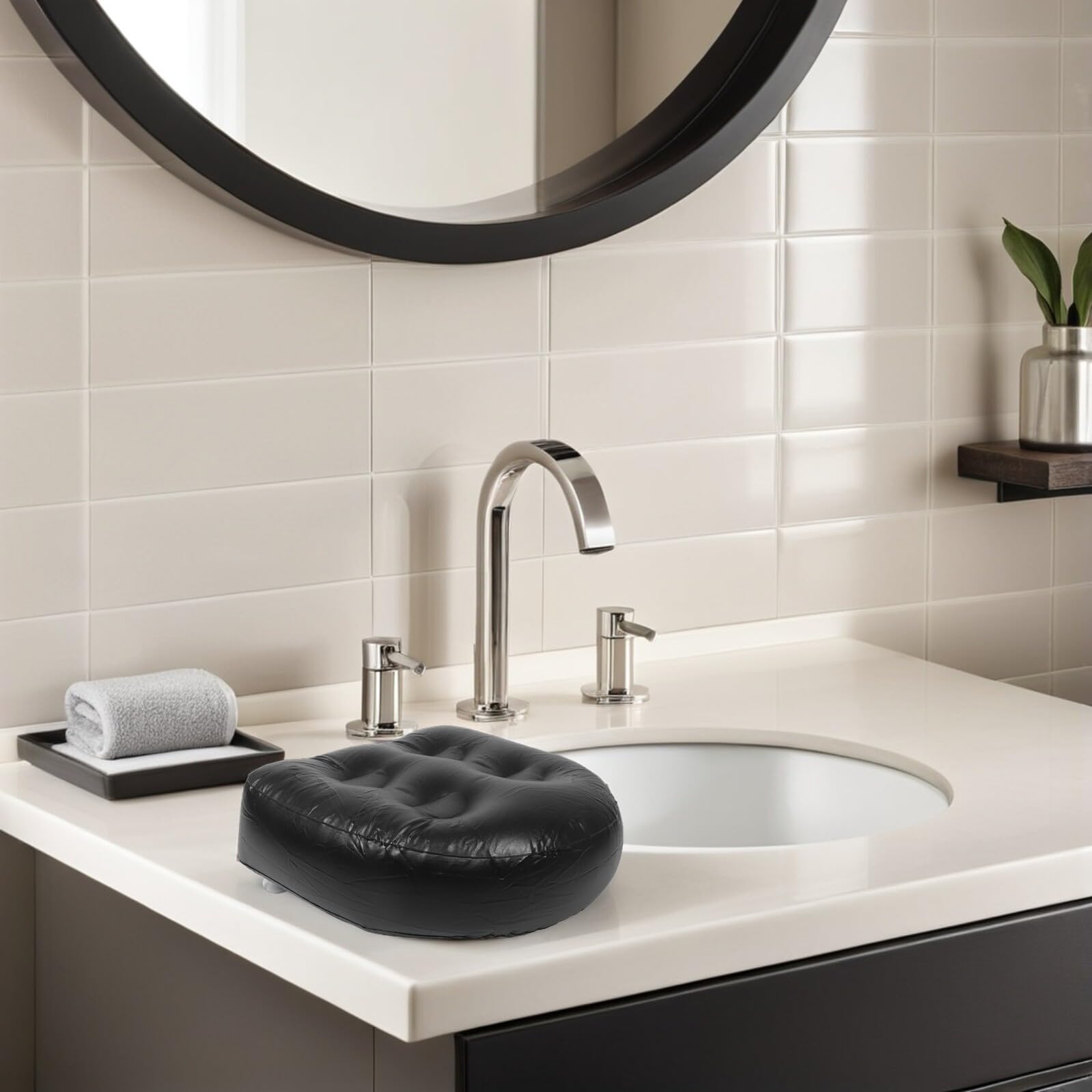 BESTYASH Cuscini Gonfiabili per Sedili Vasca Idromassaggio con Ventosa, Set 2 Pezzi, Sedile Rialzato Ergonomico Nero Riempito D’acqua, Supporto Stabile per Spa e Vasca da Bagno Standard