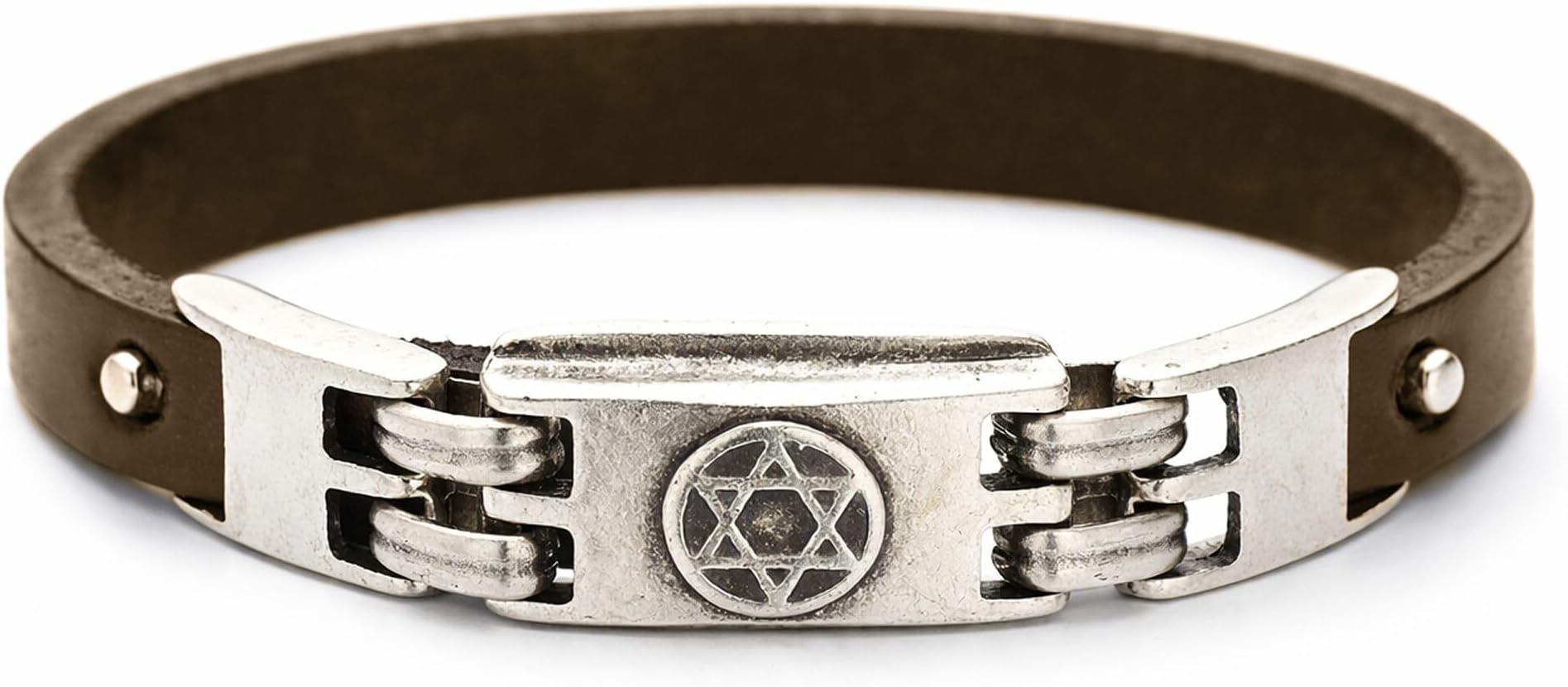 Genuine Leather Judaica Bracelet for Men and Boys - Adjustable Jewish Jewelry with Hebrew Charm - Bar Mitzvah Gift