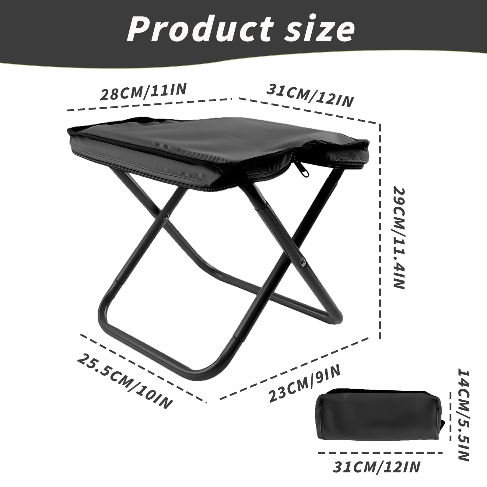 Sgabello Pieghevole Portatile, Sedia Pieghevole Campeggio, Leggero, Sedia Portatile in acciaio con Borsa di Stoccaggio per Attività All'aperto,Pesca,Barbecue,Viaggi,Massimo 180KG (Nero)