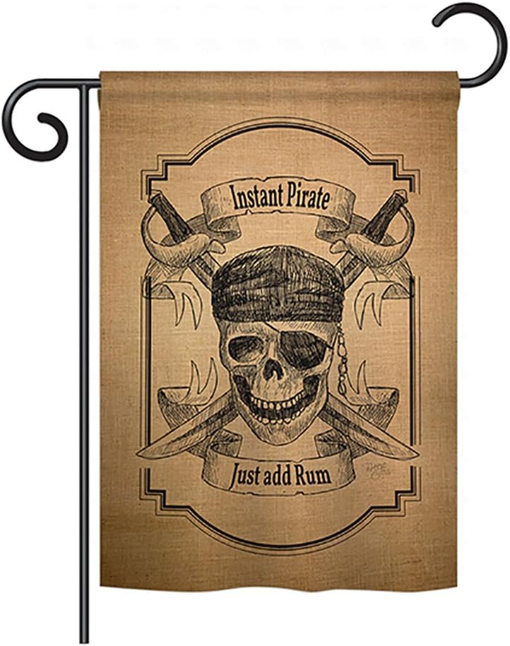 Breeze Decor G157047-BO Instant Pirate Burlap Coastal Impressions Decorative Vertical 13" x 18.5" Double Sided Garden Flag Printed in USA