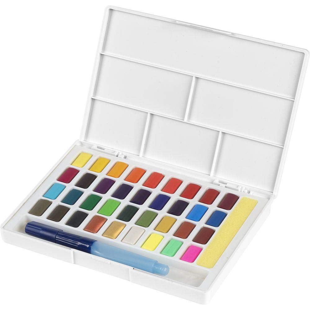 Faber-Castell Portable Watercolor Set Water Half Pans with Mixing Palette and Painting Accessories, 36 Colors, Multi