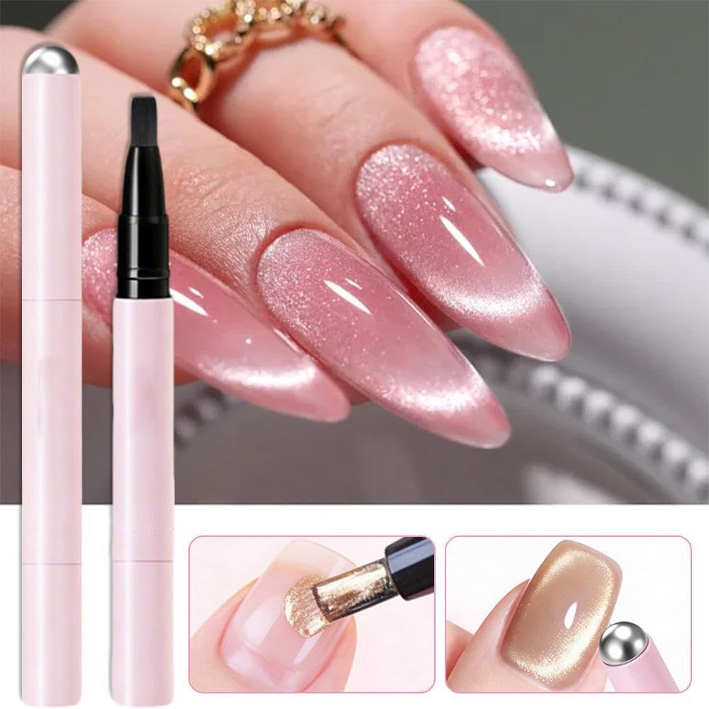 Penna per nail art 7 in 1 Cat Eye, smalto gel magnetico con magnete integrato, blocco Ccolor a lunga durata, pennello tutto in uno, formula autolivellante, portatile per principianti, 3 g (02)