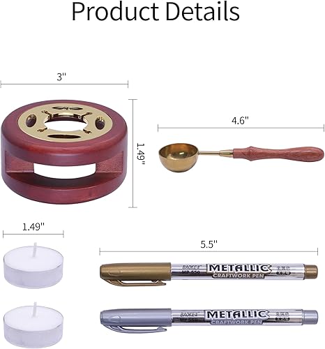 Miniatura 3 de SWANGSA Kit de calentador de sellado de cera, herramienta de horno de cera de sellado con 2 bolígrafos de sellado de cera + cuchara de sellado de