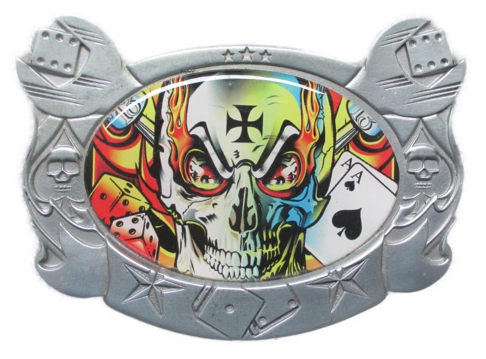 Boucle de ceinture Hotrodspirit crane poker avec motifs as de pique et motard
