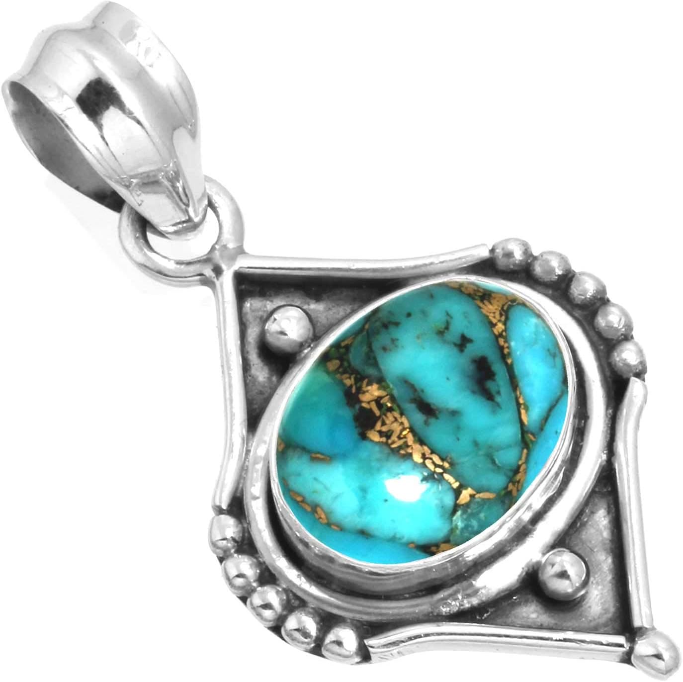 Turquoise, Garnet, Agate, Onyx Oval Handmade Pendant Necklace Genuine 925 Sterling Silver Boho Natural Gemstone Jewelry For Women