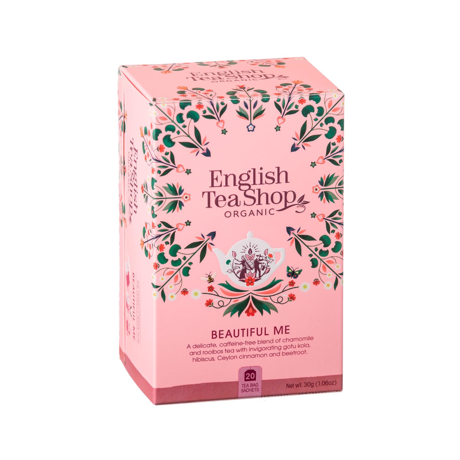 English Tea Shop | Herbata ziołowa Beauty z Gotu Kola, żurawina, płatki róży | Organiczny napar owocowy z rumiankiem i hibiskusem - 6 x 20 filtrów (180 g)