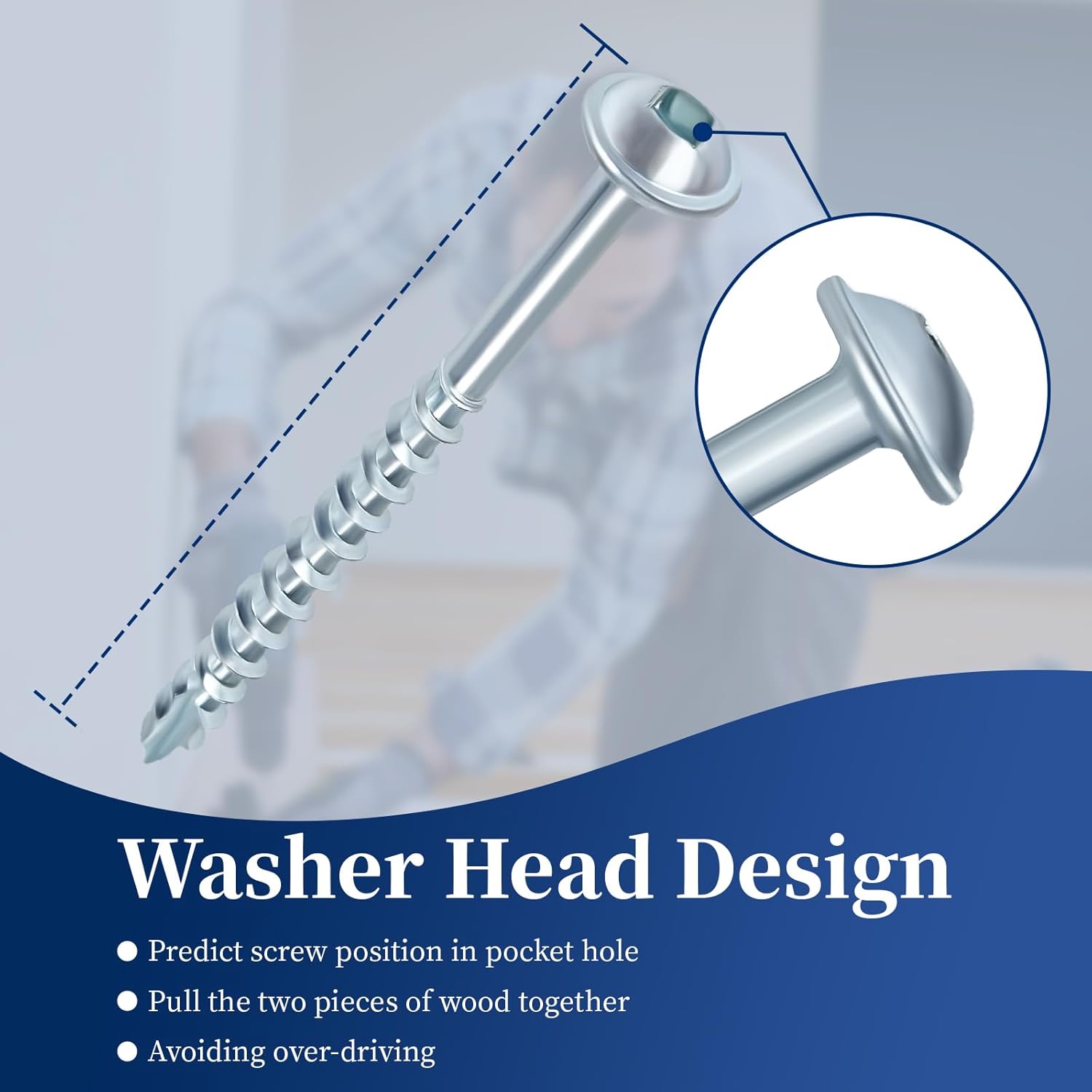 Pocket Hole Screws 2-1/2 Inch, Goobetter Pocket Screws #8 x 2-1/2" 600 Pcs, Washer Head with Square Drive, Coarse Thread Wood Screws, Zinc Plated, for Indoor Use, 100MM Drive Bit Included - Image 4