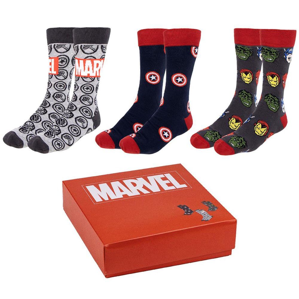 Marvel Socks Pack - Multicolour - 3 Pairs - UK Size 2.5 to 7 - Long Socks Made of Cotton, Polyamide and Elastane - Original Product Designed in Spain