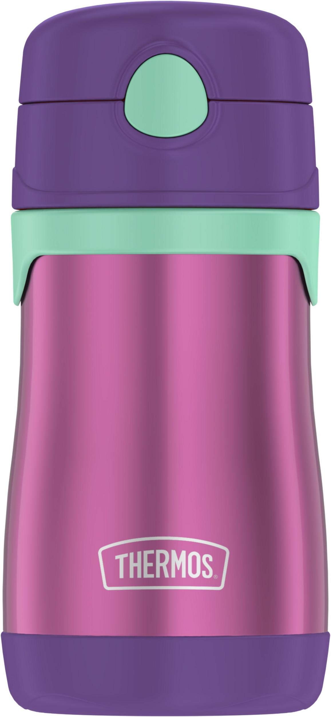 Thermos Baby 10 oz. Stainless Steel Bottle with pop-up straw, Purple with Teal