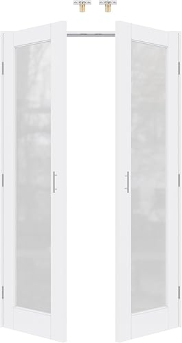 Miniatura 2 de Puertas francesas con cierre de bola de 48 x 80 pulgadas, puertas dobles preacabadas y pintables de vidrio esmerilado con cierres de bola, bisagras