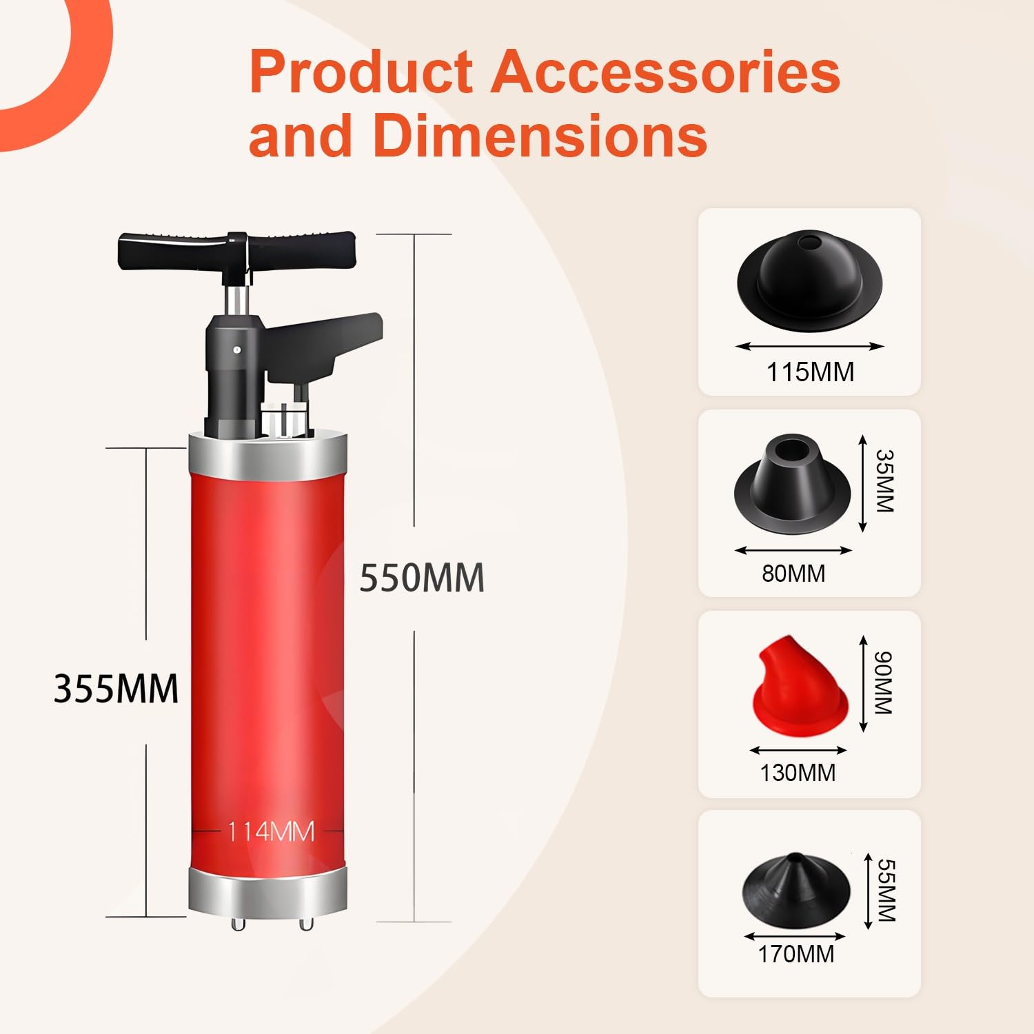 Desatascador WC a Presion, Stura WC ad Aria Compressa con Barometro, Desatascador Tuberias Profesional con 4 Teste di Pistone, per Disintasare WC, Lavello, Vasca