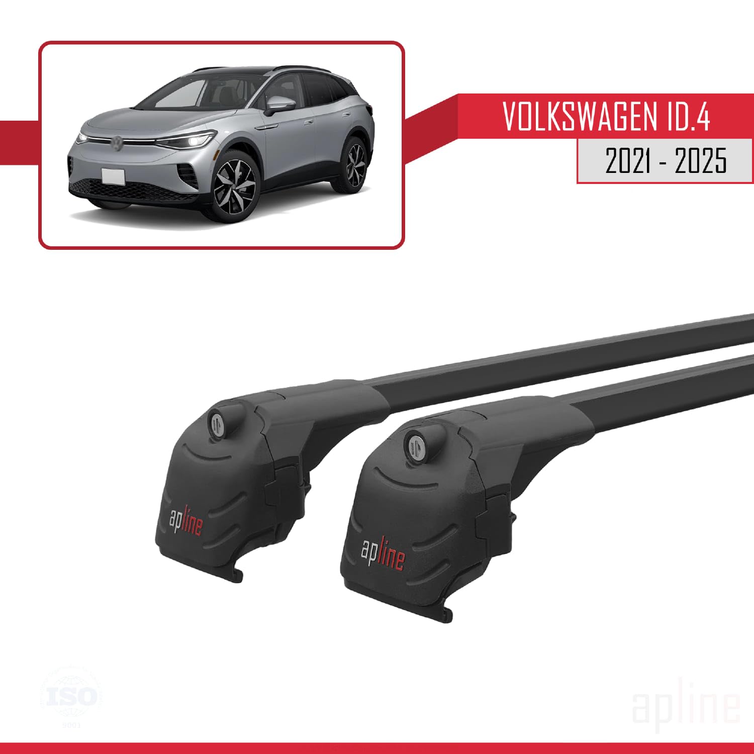 Compatible con Volkswagen ID.4 2020-2025 Ace-2 Barras de Techo Auto Portaequipajes Barras Transversales Negro Aluminio 2 Barras