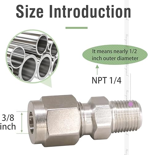 Vista 16 de Acero inoxidable 304 Conexión de compresión para conectar tubo OD de 1/2 pulgada x 1/4 NPT Acoplador de rosca macho, para tubos de acero inoxidable