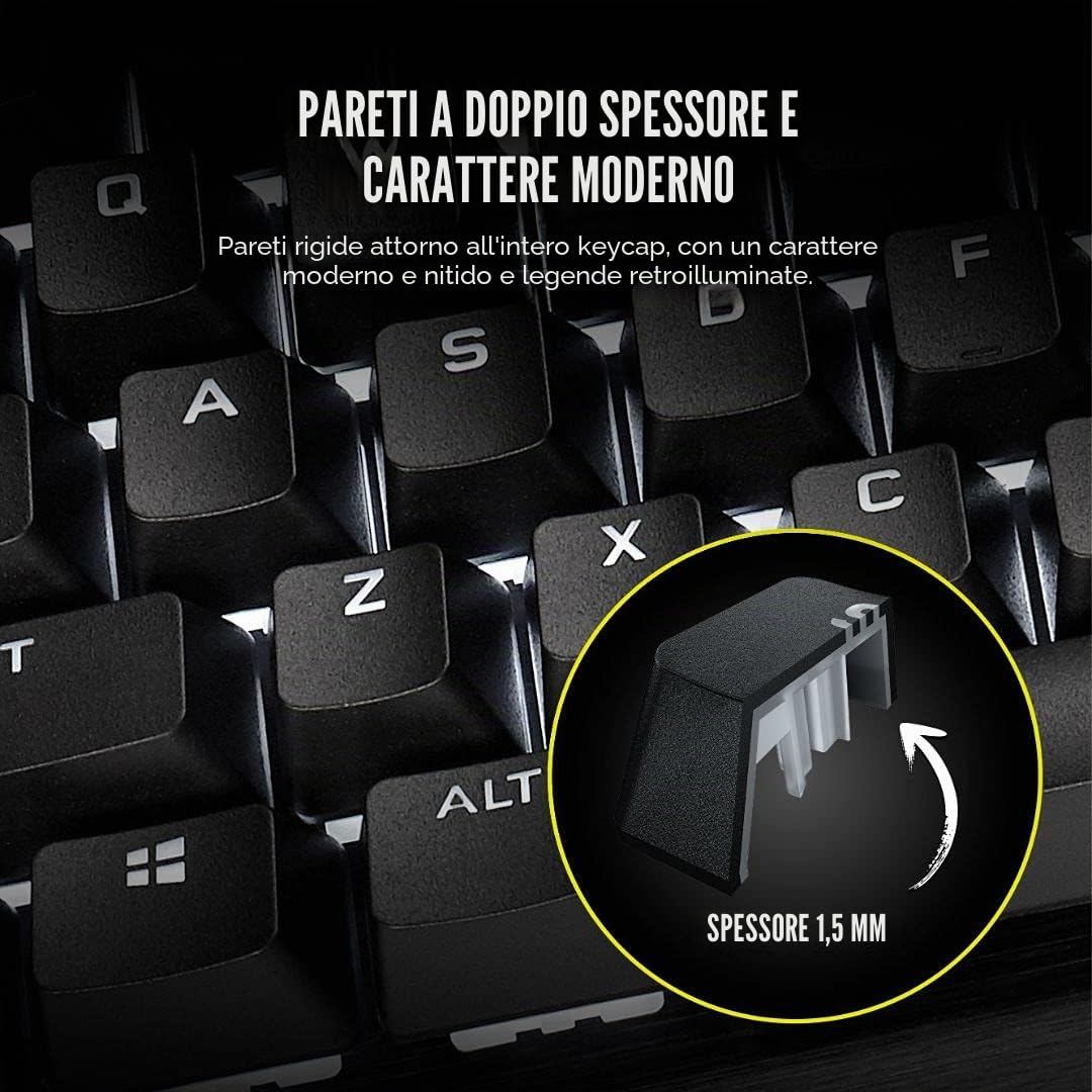 Corsair PBT Double-Shot Pro - Kit di modifica tasti PBT Double Shot, nero onice, fondo standard, superficie testurizzata, pareti spesse 1,5 mm, ammortizzatori con O-ring