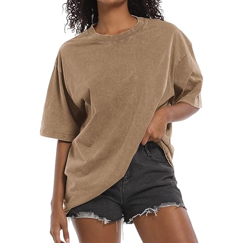 BINTEHGS Vintage Oversized T Shirts for Women Baggy Shirt Streetwear Boyfriend Tee Workout Casual Short Sleeve Cotton Tops