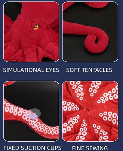 Miniatura 5 de Xshelley Redsimulation - Juguete de peluche de pulpo, cojín suave de pez, juguete de peluche de pulpo, almohada de muñeco de calamar submarino,