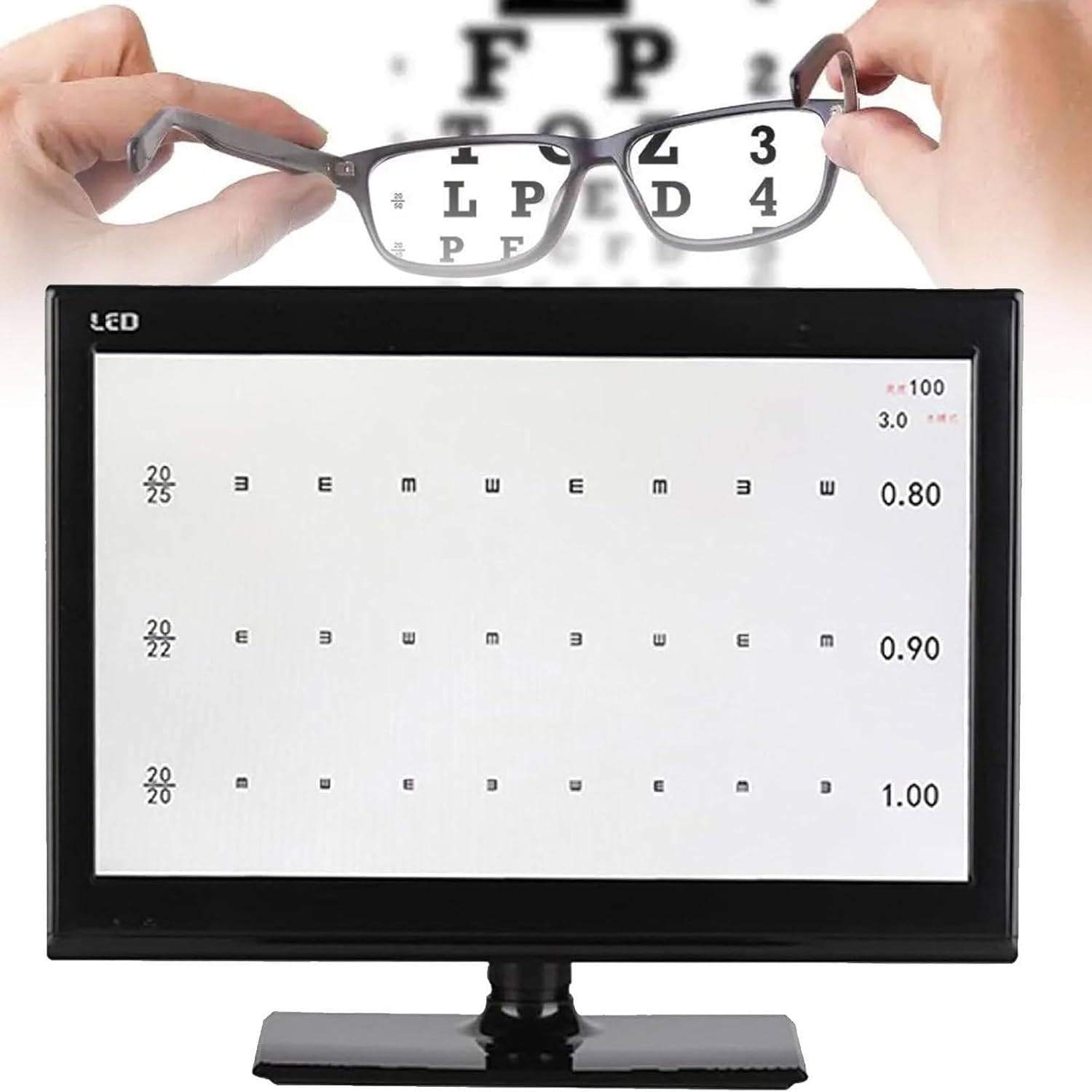 Digitale Sehschärfentafel, 18,5/21,5 Zoll Sehschärfentafel digital, elektronische optische LCD-Sehtafel mit Fernbedienung, Test mehrerer Sehziele, Einstellbarer Abstand von 1-6 m 21.5in