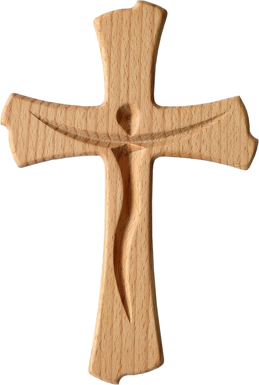 Croix murale crucifix en bois de hêtre véritable 20 cm moderne