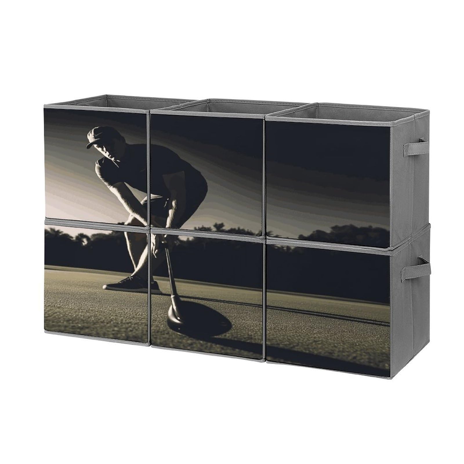 Fekiloot Style Golf Fitness Storage Bin For Foldable And Handles,Closet Organizer Of 6-Pack Stackable,Storage Box For Living,Room, Office,Bedroom,Closet