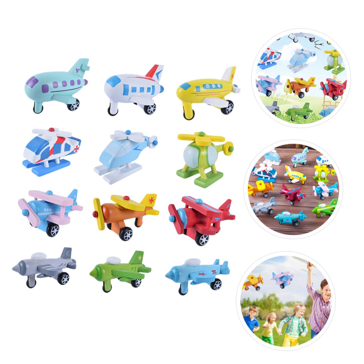 Mini Avión de Juguete de Madera, 12 Piezas, para Niños