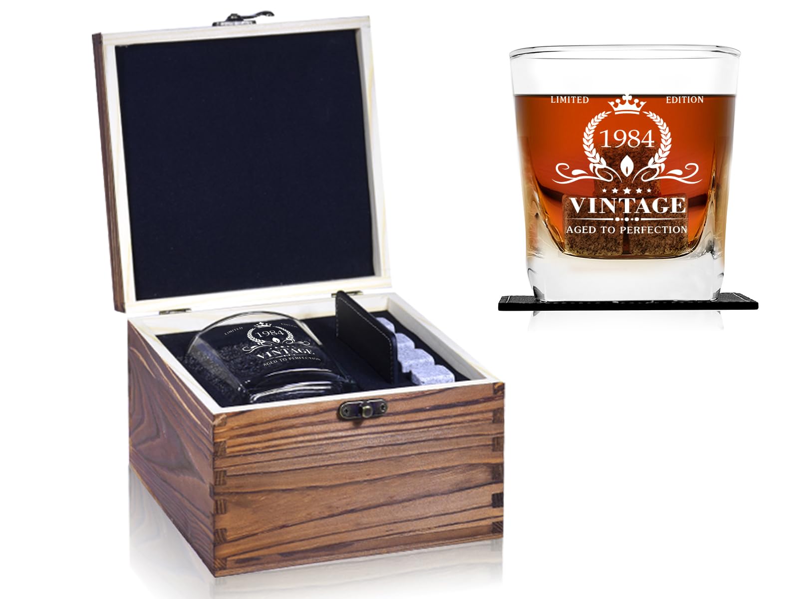 Bicchiere Da Whisky 40° Compleanno | 12 Oz Con Scatola Legno | Regalo Per Uomo 1984 | Personalizzato - Foto 13