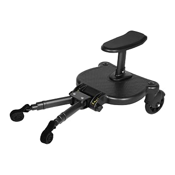 Universal Stroller Board with Detachable Seat 360 Wheels, 2in1 Sit Stand Buggy Board, Black Stroller Attachment for Toddlers Up to 55 lbs