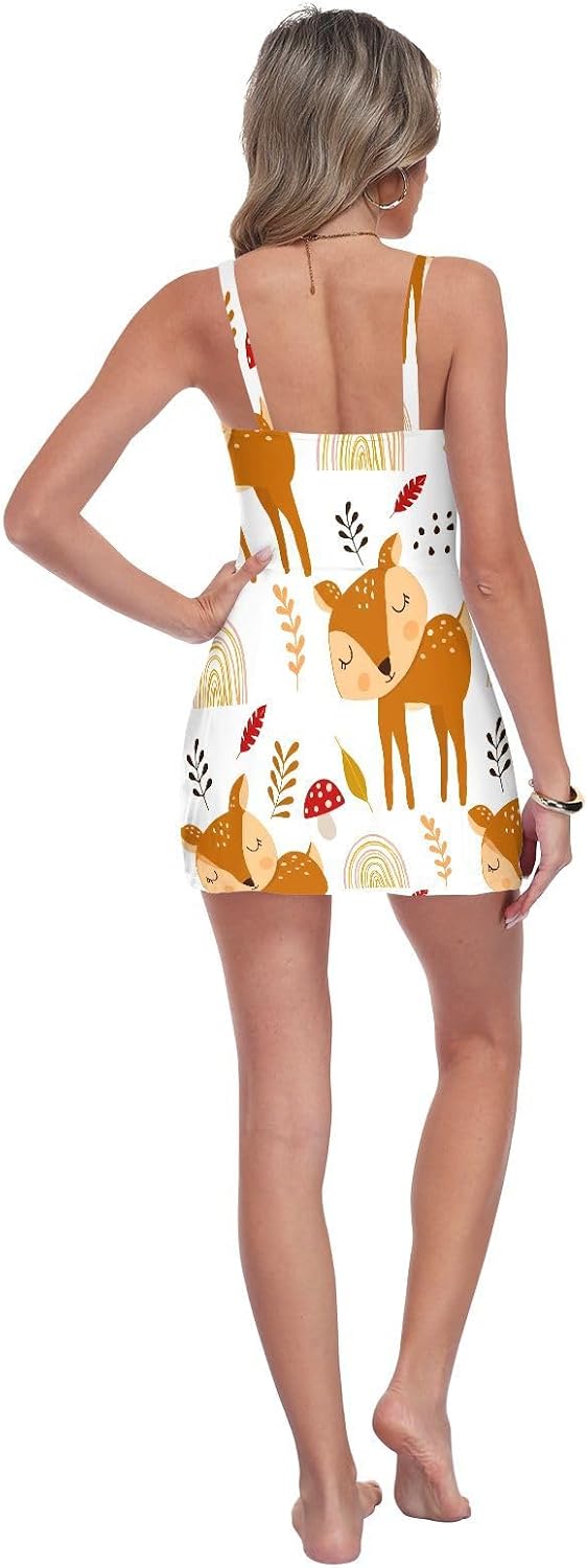 Cute Deer Women's One Piece Swimsuits Tummy Control Bathing Suits S A2302565