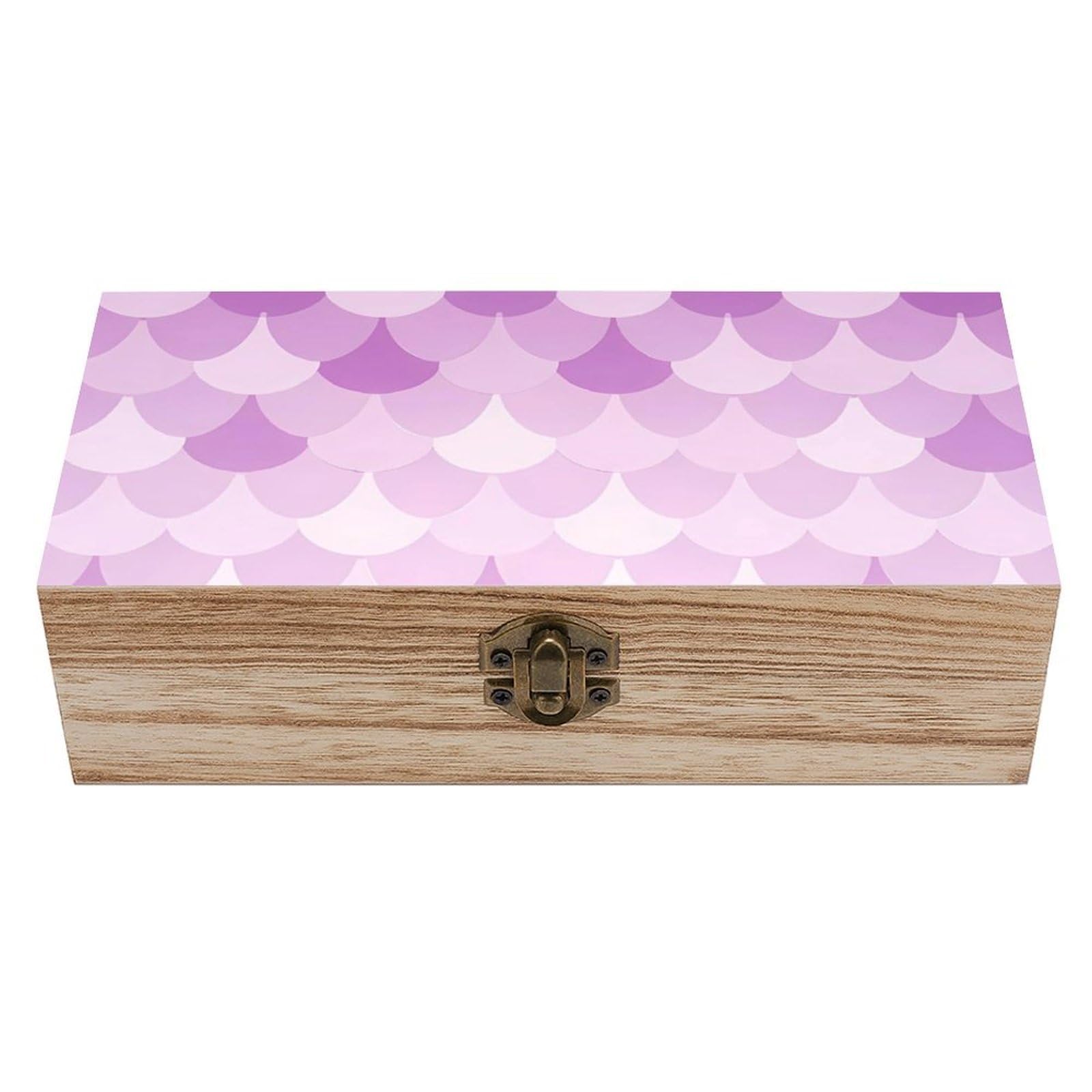 HLBSDM Purple Mermaid Scales Wooden Storage Box