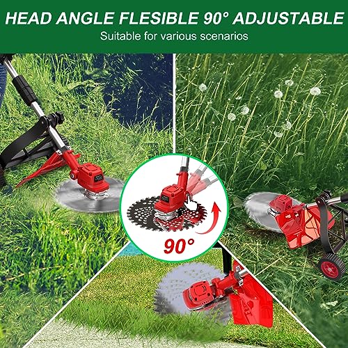 Cordless Weed Wacker, 9-inch Electric Weed Wacker Battery Powered with 2 Pcs 4.0Ah Batteries, 3 in 1 Wheeled Grass Lawn Trimmer/Brush Cutter,3 Types Blades Lightweight Edger Trimmer for Yard Care - Thumbnail 5