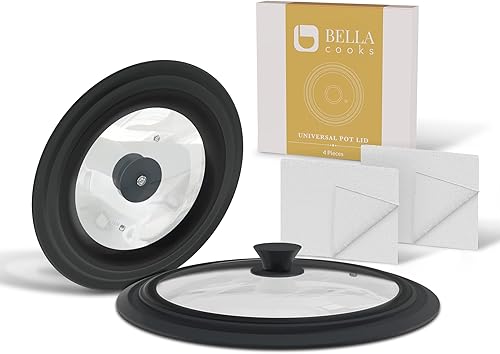 Miniatura 1 de BELLA COOKS Tapa universal para olla (juego de 2) incluye 2 trapos de algodón, se adapta a utensilios de cocina de 7 a 11 pulgadas, tapa de olla,
