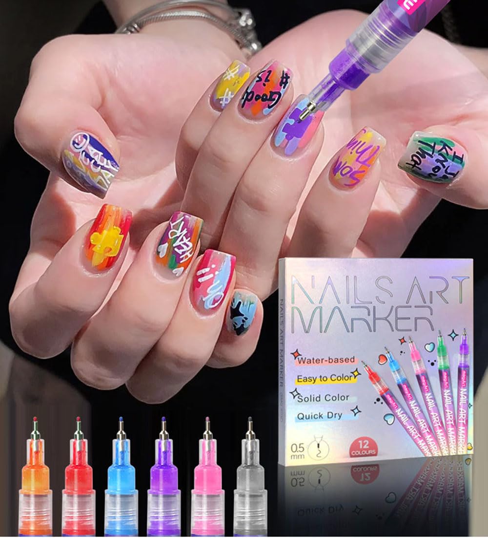 12 Colors Nail Art Pens Set, Quickly Dry 3D Nail Art Markers for Gel Nails, Drawing Painting Point Tool for DIY Design Manicure Decoration (2 Set)