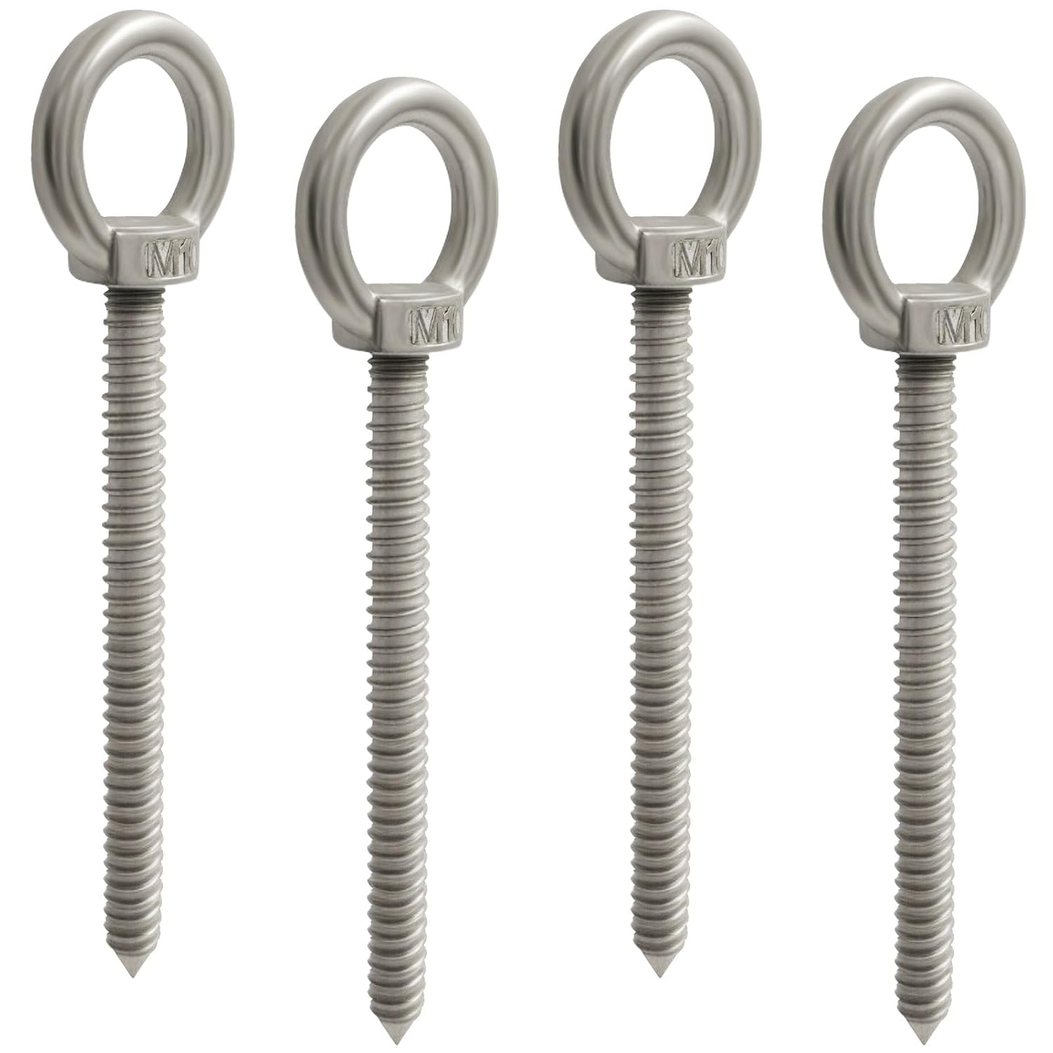 4pcs Heavy Duty Screw Eye Hooks M10-6.4 Inch Self Tapping Stainless Steel Eyelet Screw with 1000 LBS Load Capacity for Hanging, Hammock & Swing Chair