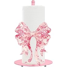 Pink Paper Towel Holder, Decorative Pink Bow Standing Paper Towel Kitchen Decor Accessories, Metal Napkin Holder for Countertops Bathroom Home