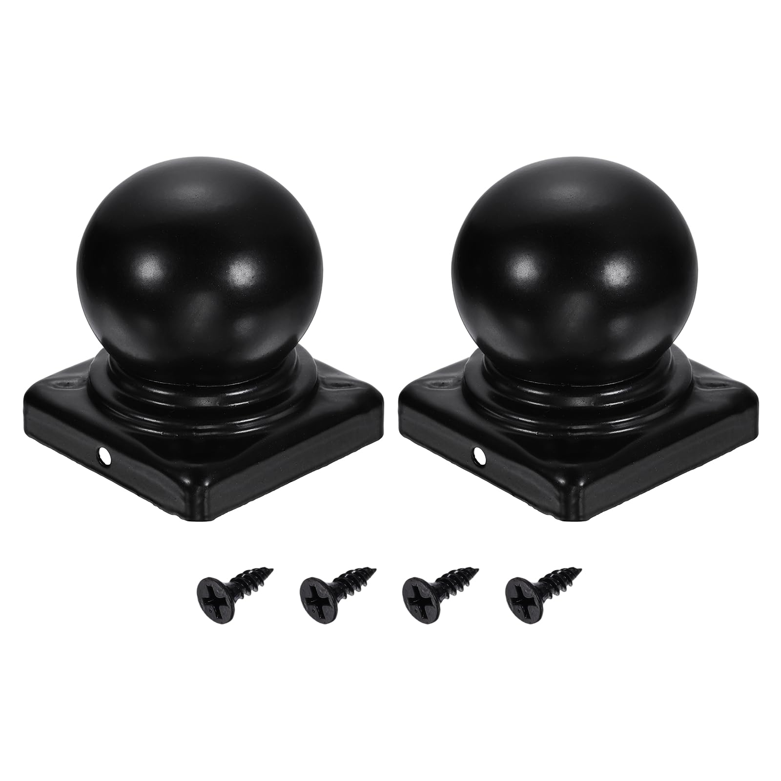 sourcing map 2Pcs Fence Post Caps, 60mm/2.36-inch Square Waterproof Ball Top Dome Iron Post Cap Cover with Screw Fit for Outdoor Metal Wood Fence Deck Mailbox Patio, Black