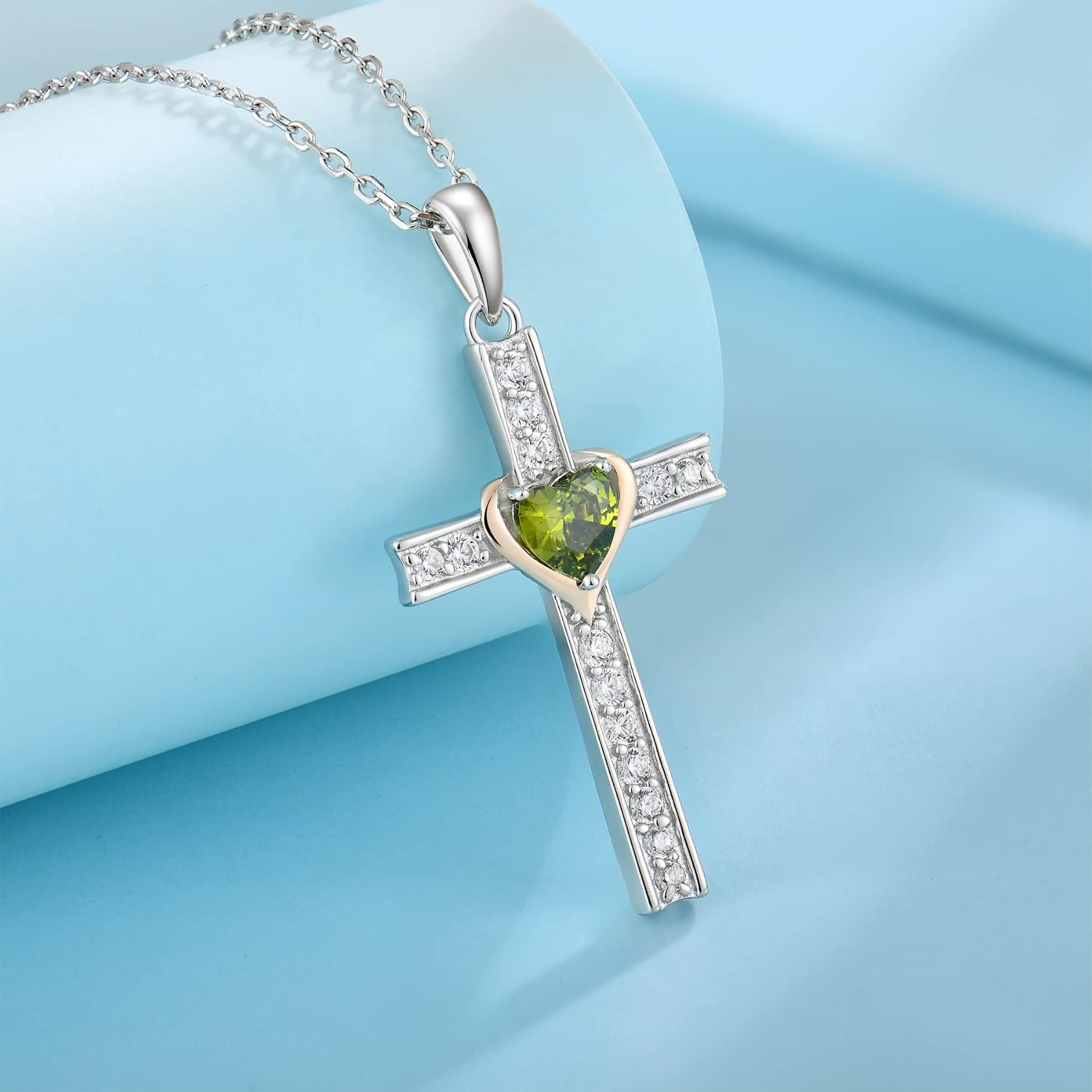 Women Necklace 925 Sterling Silver Cross Pendant Necklace with Cubic Zirconia Jewelry