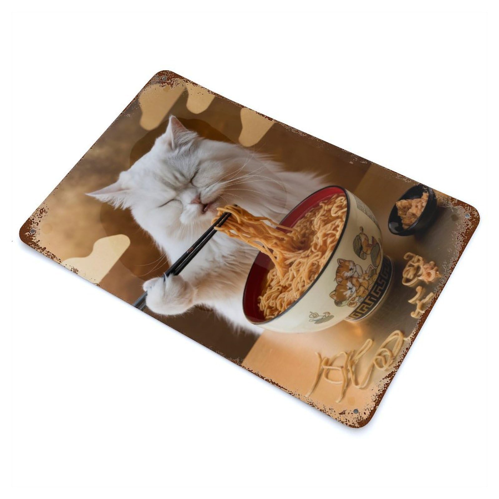 Cat Ramen Vintage Rust Metal Sign 11.8"x7.9", Classic Wall Plaque for Basement, Hobby Room And Garage Decor